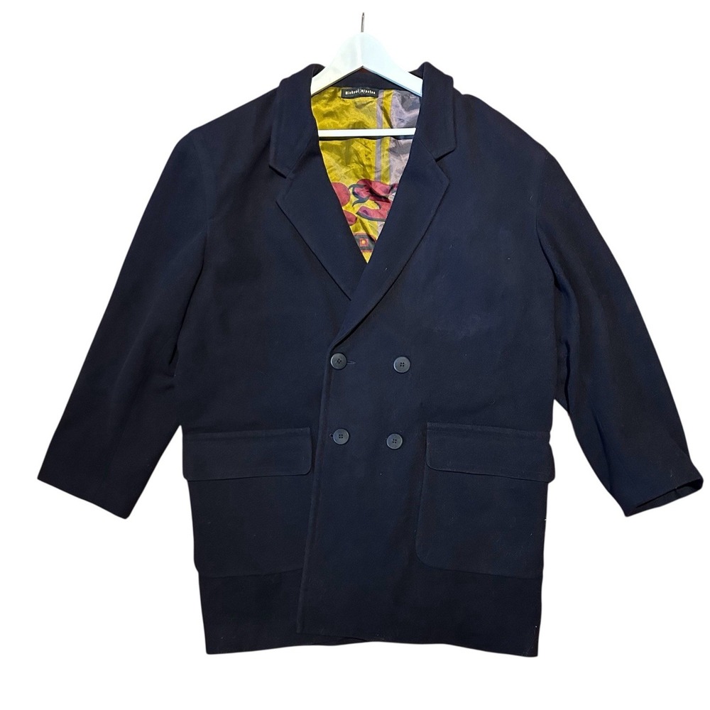 Michael Winston Wool/Cashmere Coat‎ Mens Sz XL Navy Blue Double Breasted
